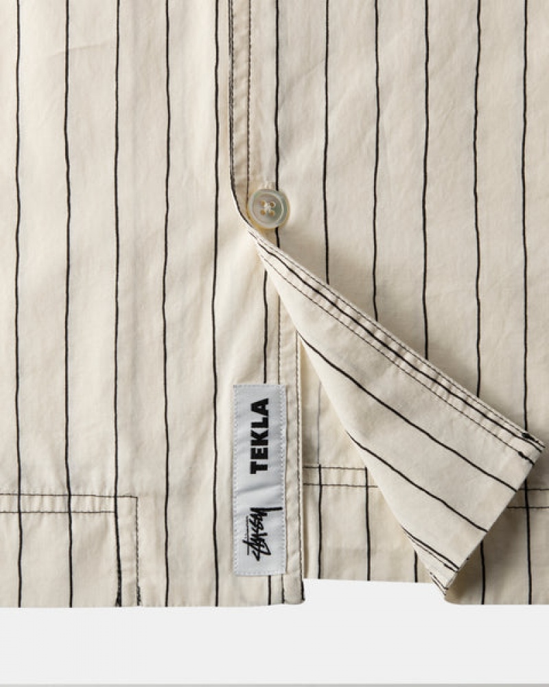 Stussy Tekla Poplin Pyjama Shirt Gömlek Erkek Bej Rengi Türkiye | EUD-5355