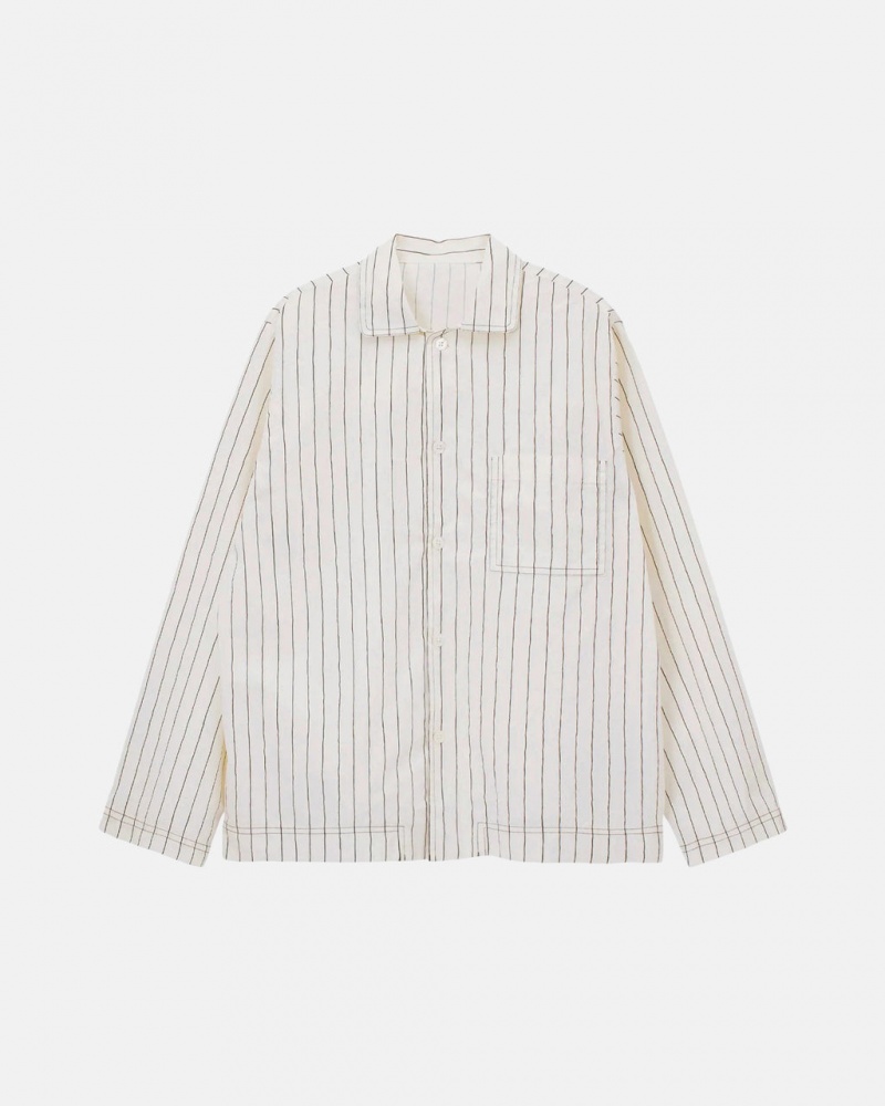 Stussy Tekla Poplin Pyjama Shirt Gömlek Erkek Bej Rengi Türkiye | EUD-5355