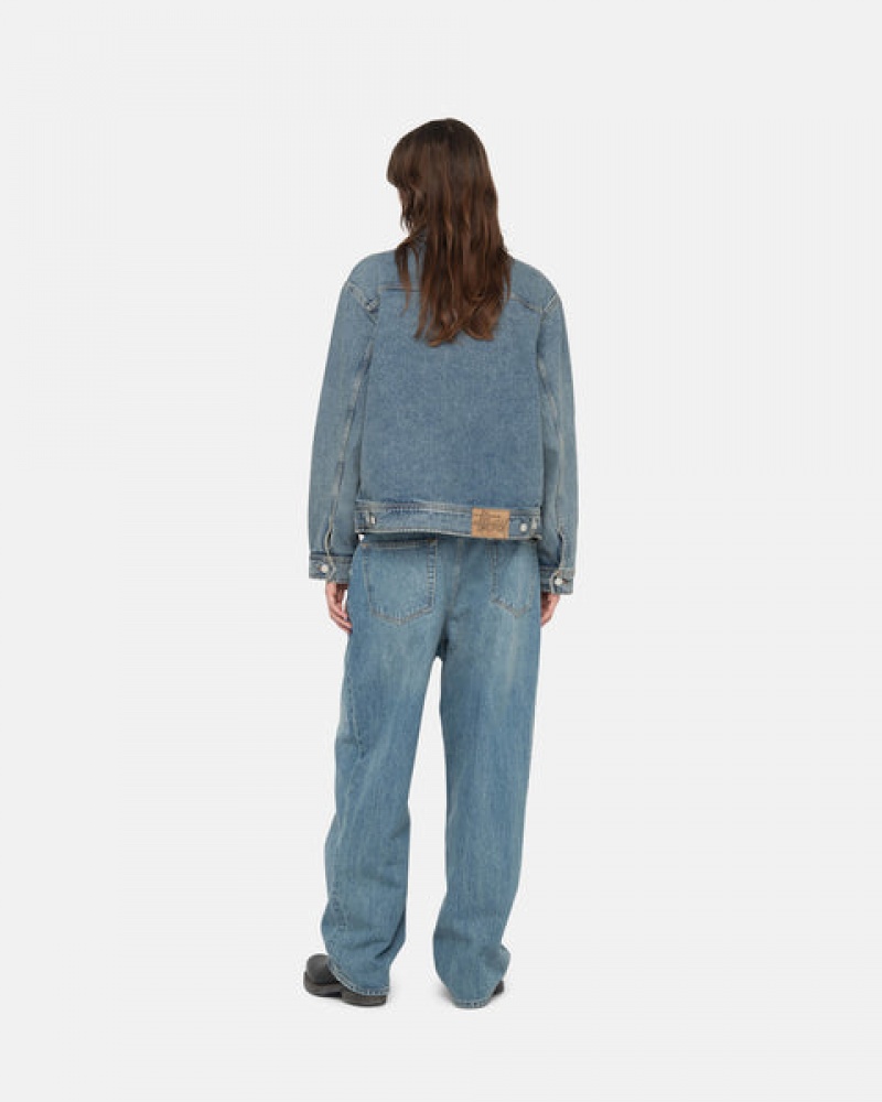 Stussy Zip İş Jacket Denim Erkek Mavi Türkiye | CFJ-3217