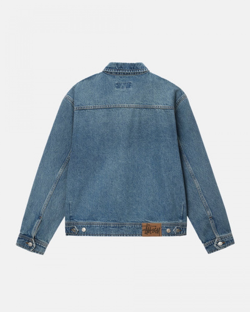 Stussy Zip İş Jacket Denim Erkek Mavi Türkiye | CFJ-3217