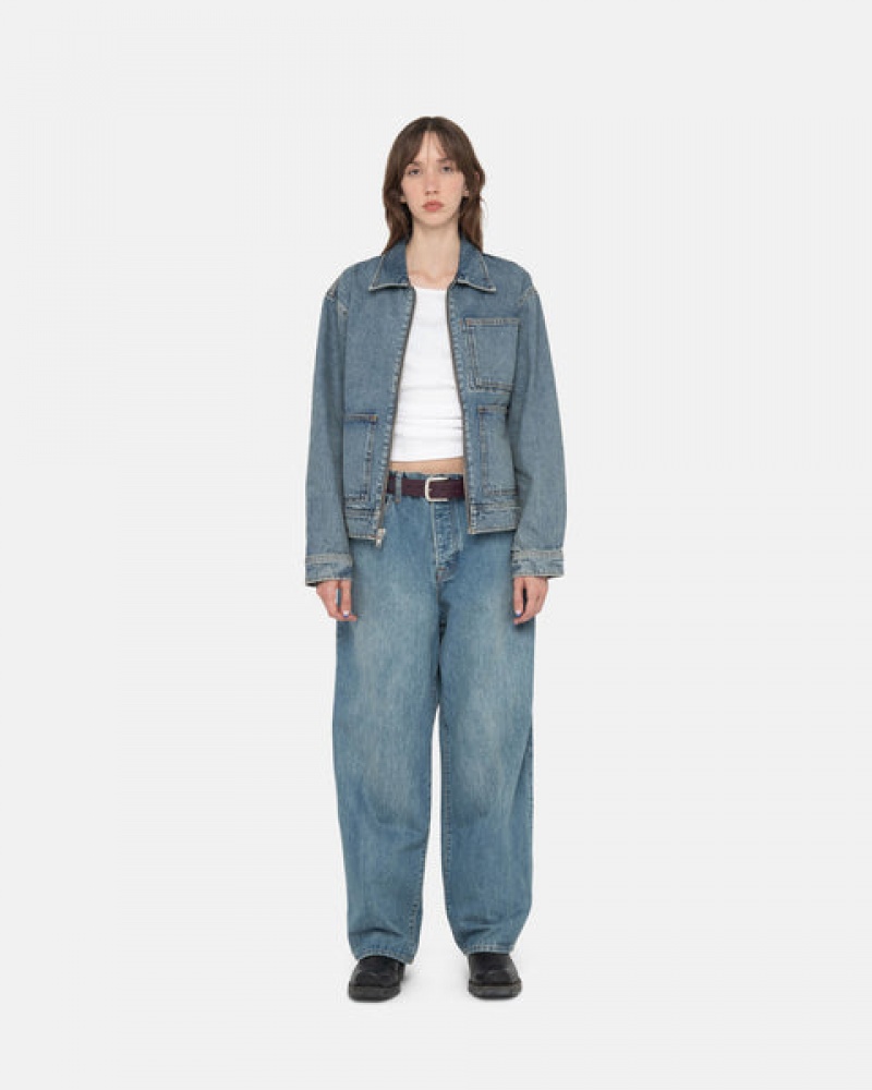 Stussy Zip İş Jacket Denim Erkek Mavi Türkiye | CFJ-3217