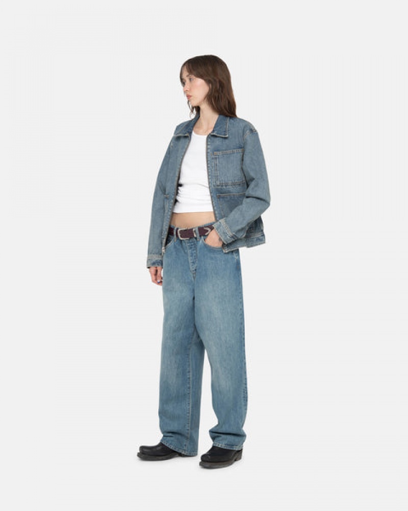 Stussy Zip İş Jacket Denim Erkek Mavi Türkiye | CFJ-3217