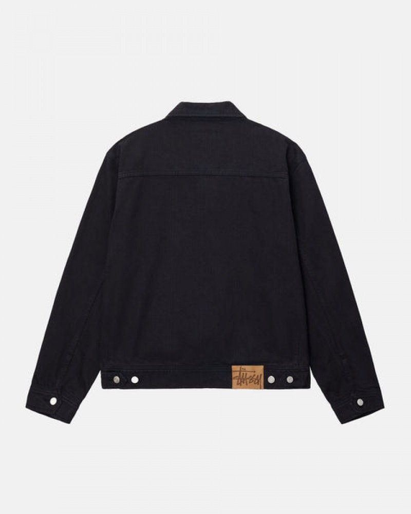 Stussy Zip İş Jacket Overdyed Denim Erkek Siyah Siyah Türkiye | ULI-1305