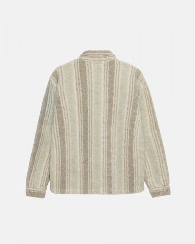 Stussy Çizgili Sherpa Shirt Gömlek Ceket Kadın Bej Rengi Türkiye | AMR-5320