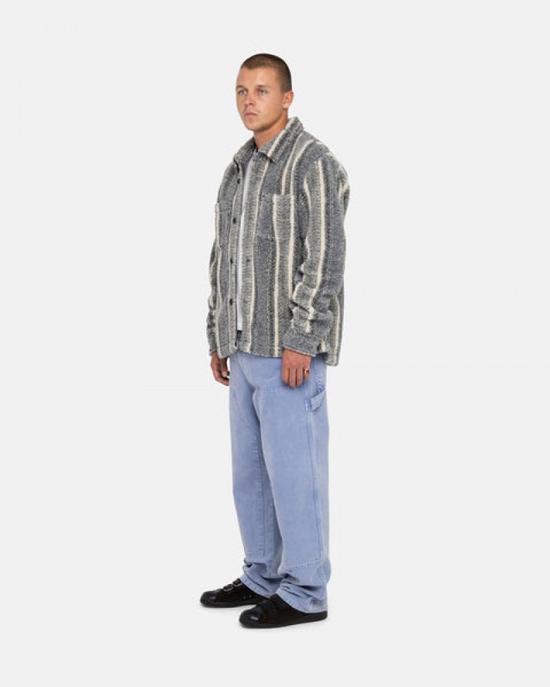 Stussy Çizgili Sherpa Shirt Gömlek Erkek Charcoal Türkiye | QYS-0684